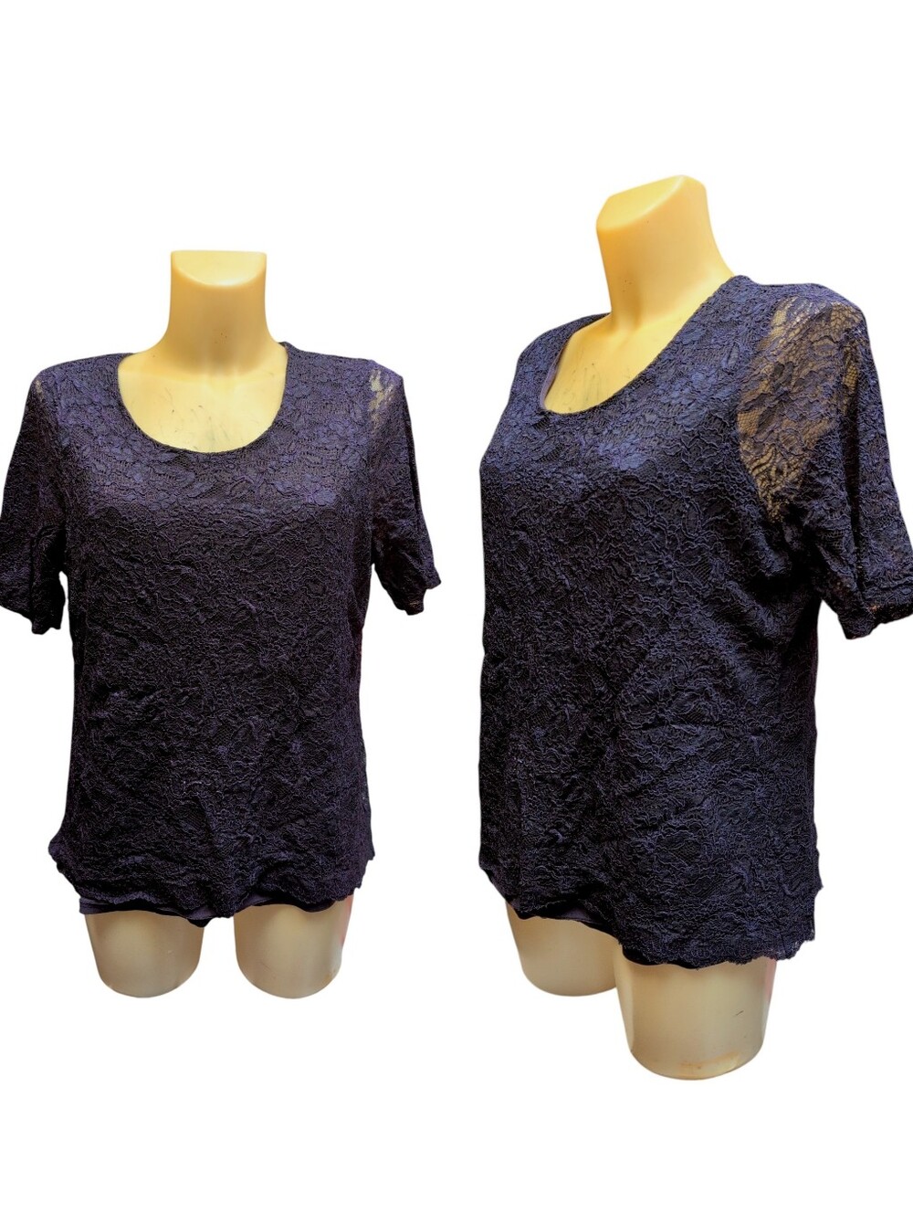 COLDWATER CREEK Purple Crochet Lace Overlay Tee Shirt